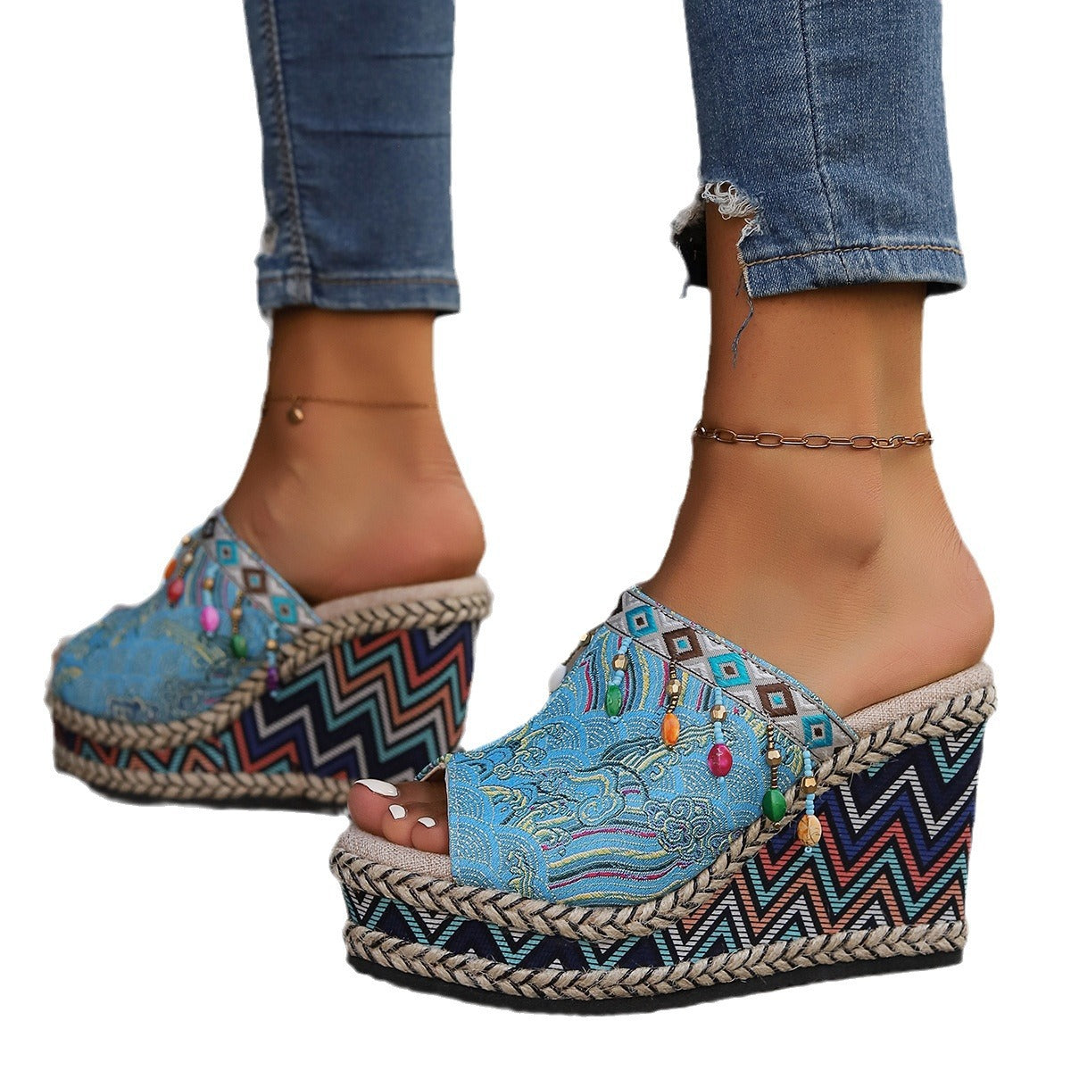Sandály na platformě Zarusova - otevřená špička, bohémská inspirace