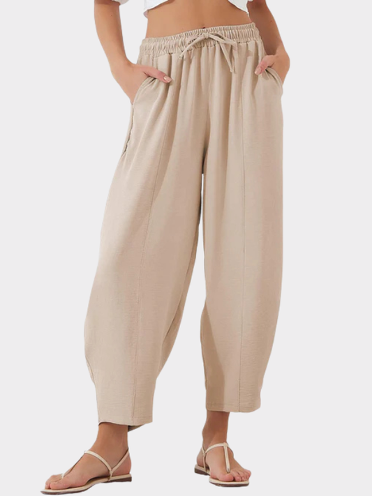 Zarusova kalhoty z bavlny a lnu - volný plisovaný střih