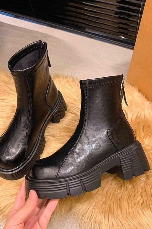 Zarusova úzké kozačky - měkká umělá kůže, střední podpatek